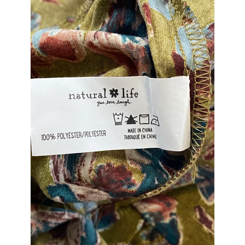 Natural Life Women Olive Green Floral Smocked Tiered Ruffle Maxi Dress Small - Picture 5 of 9